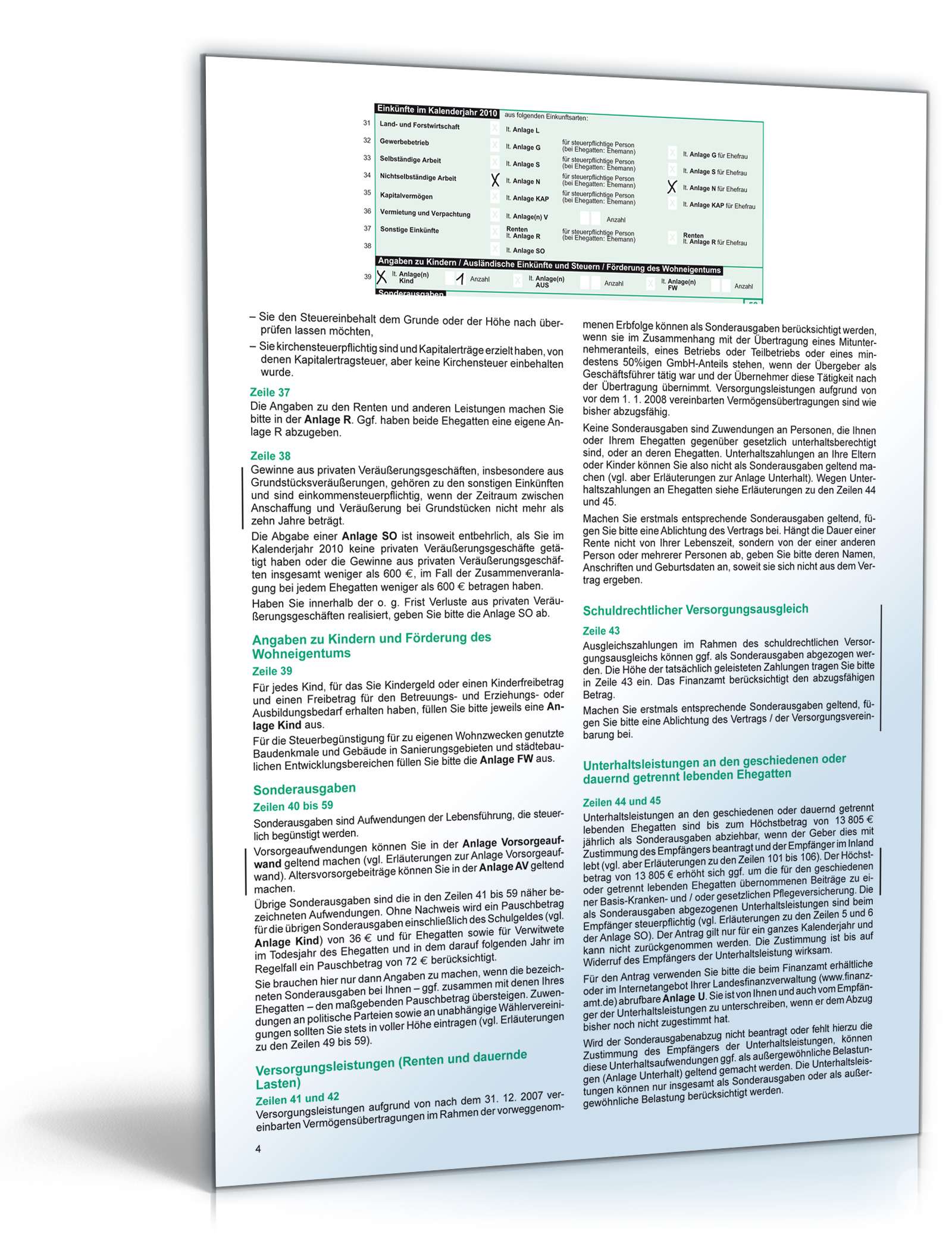 Anleitung zur Einkommensteuererklärung 2010 PDF. Seite: 4