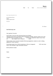 Zurückweisung einer Rechnung wegen unangeforderter Zusatzleistungen Word