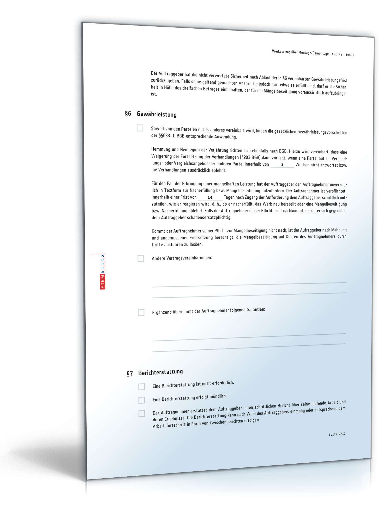 Werkvertrag Montage oder Demontage PDF. Seite: 7