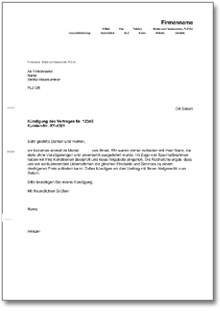 Kündigung regelmäßiger Lieferung Word