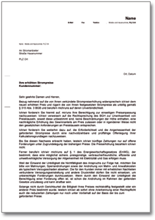 Widerspruch Strompreiserhöhung wg. Steuern Word