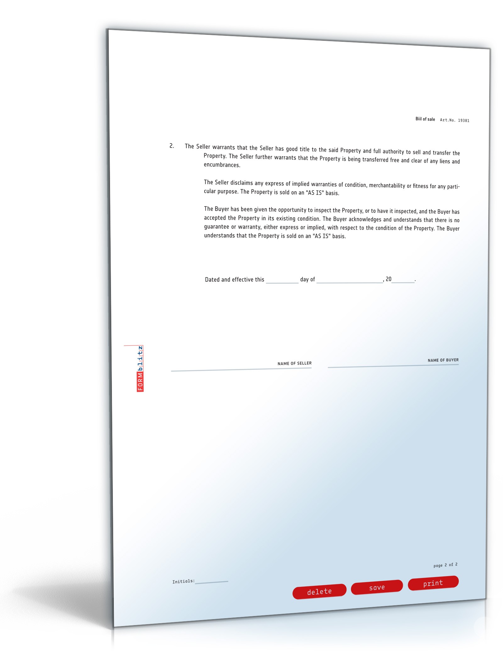 Allgemeiner Kaufvertrag Englisch PDF. Seite: 2