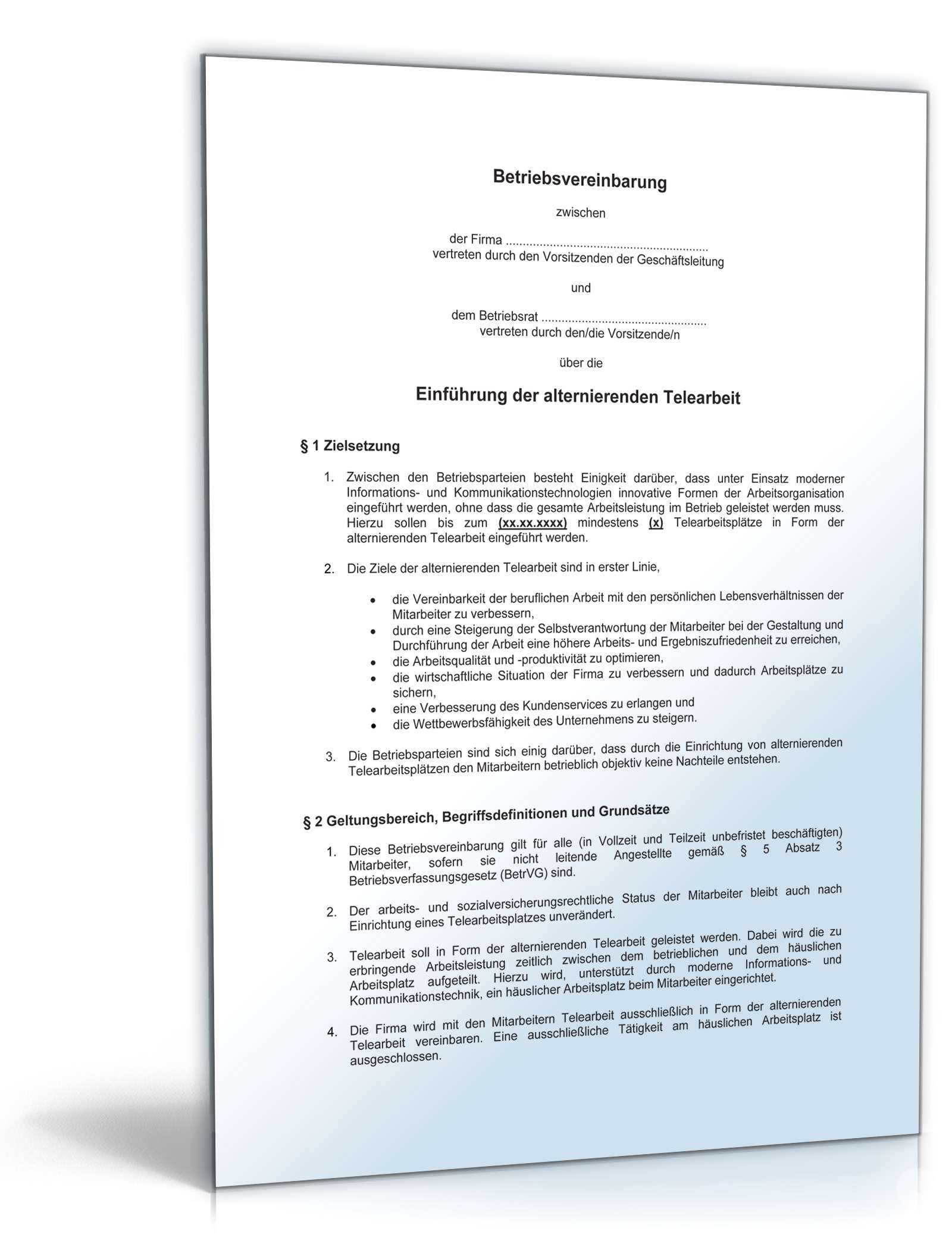 Betriebsvereinbarung alternierende Telearbeit PDF