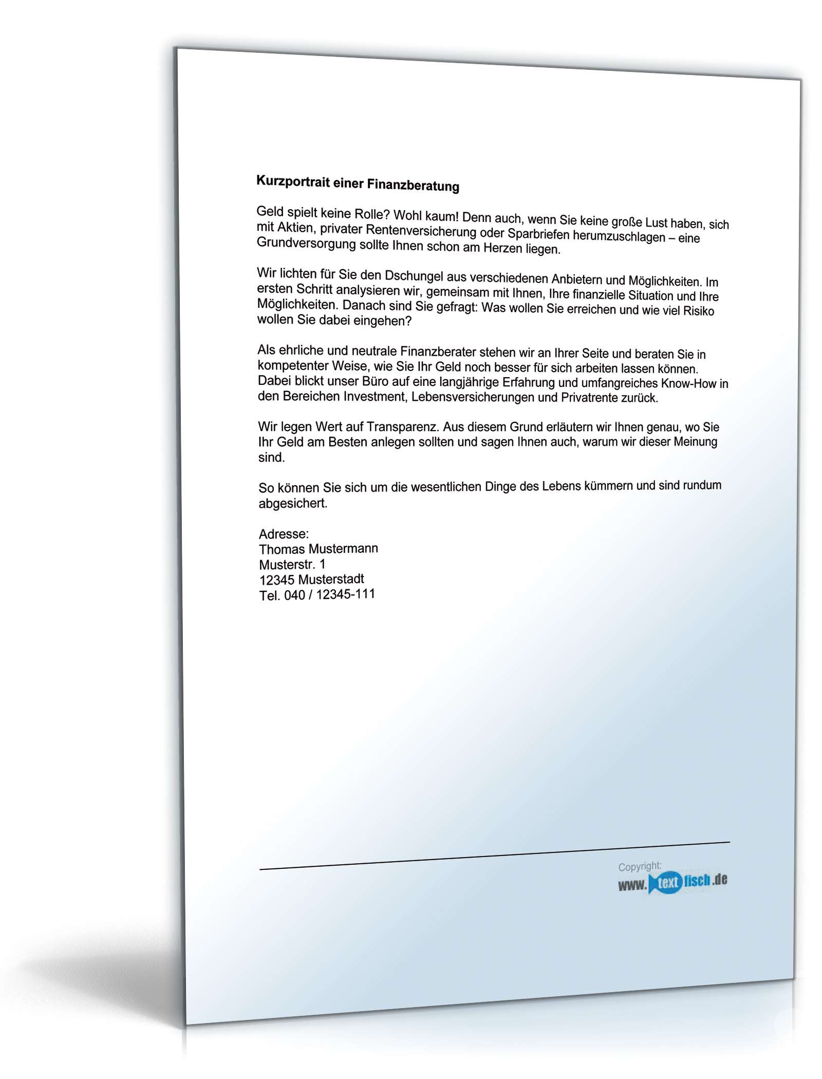 Werbetext für einen Finanzberater