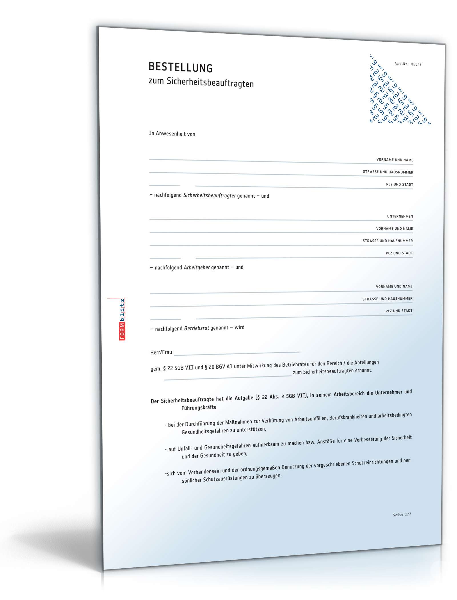 Bestellung Sicherheitsbeauftragter PDF