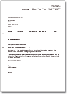 Absage eines Angebotes wegen eines günstigeren Mitbewerbers Word