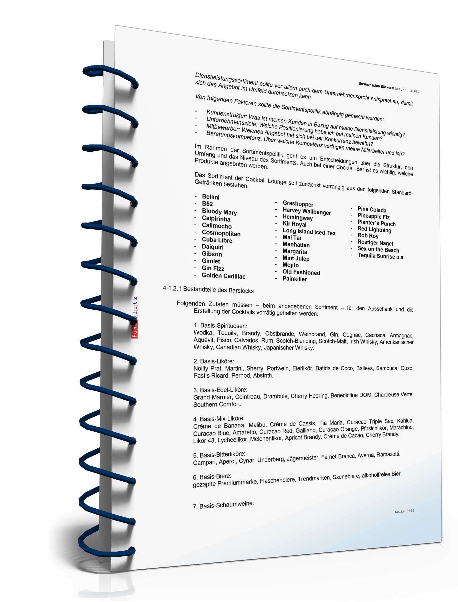 Businessplan Cocktailbar Excel. Seite: 9