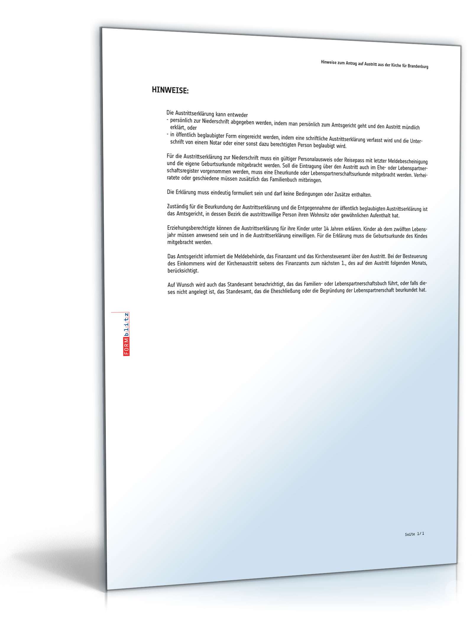 Antrag Kirchenaustritt Brandenburg PDF. Seite: 2