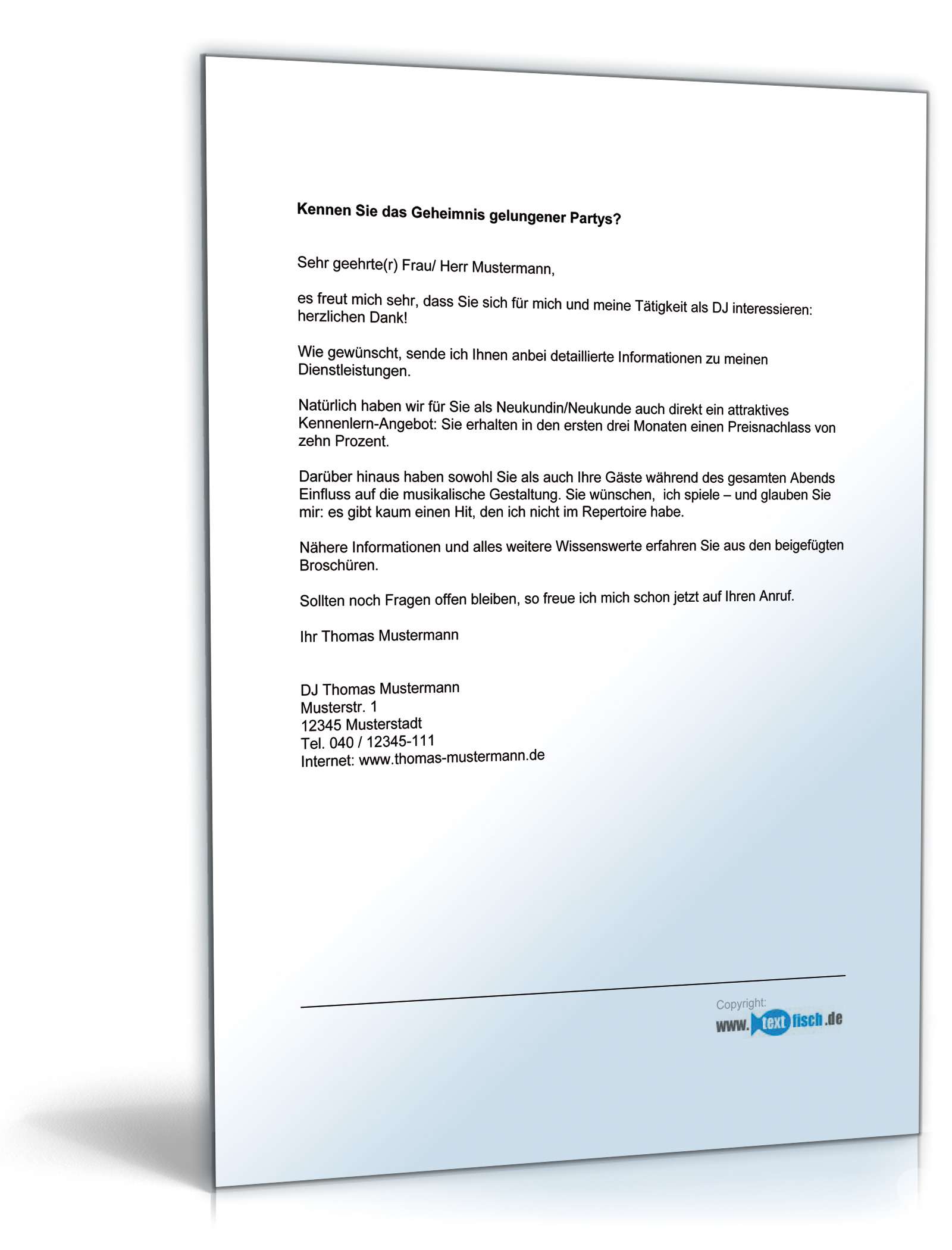 Begleitbrief zum Werbebrief DJ