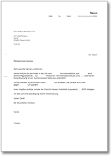 Zimmerreservierung Word