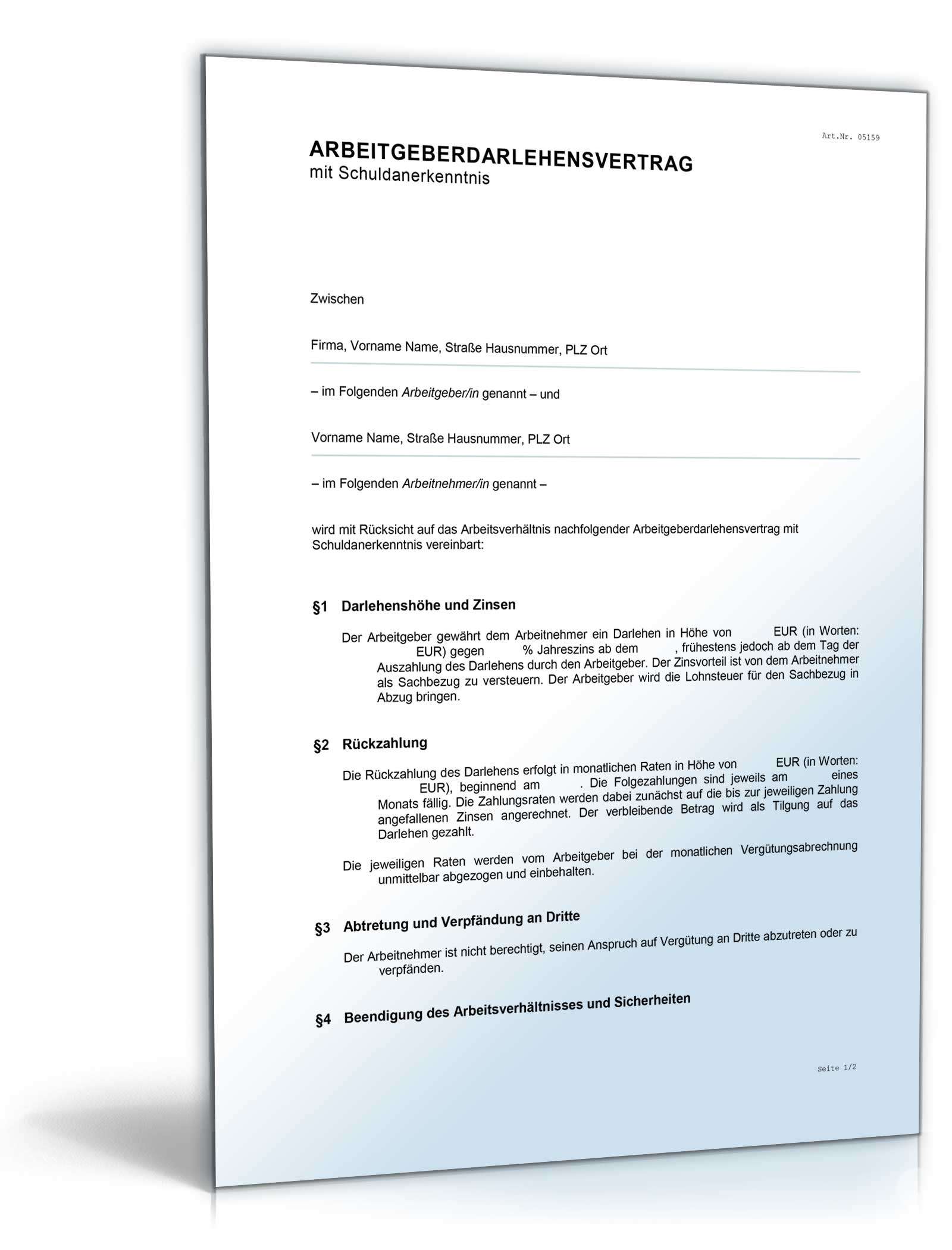 Arbeitgeberdarlehensvertrag mit Schuldanerkenntnis Word. Seite: 2