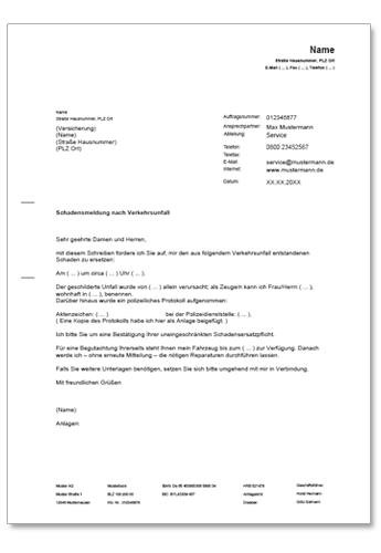 Schadensersatzforderung Verkehrsunfall Word