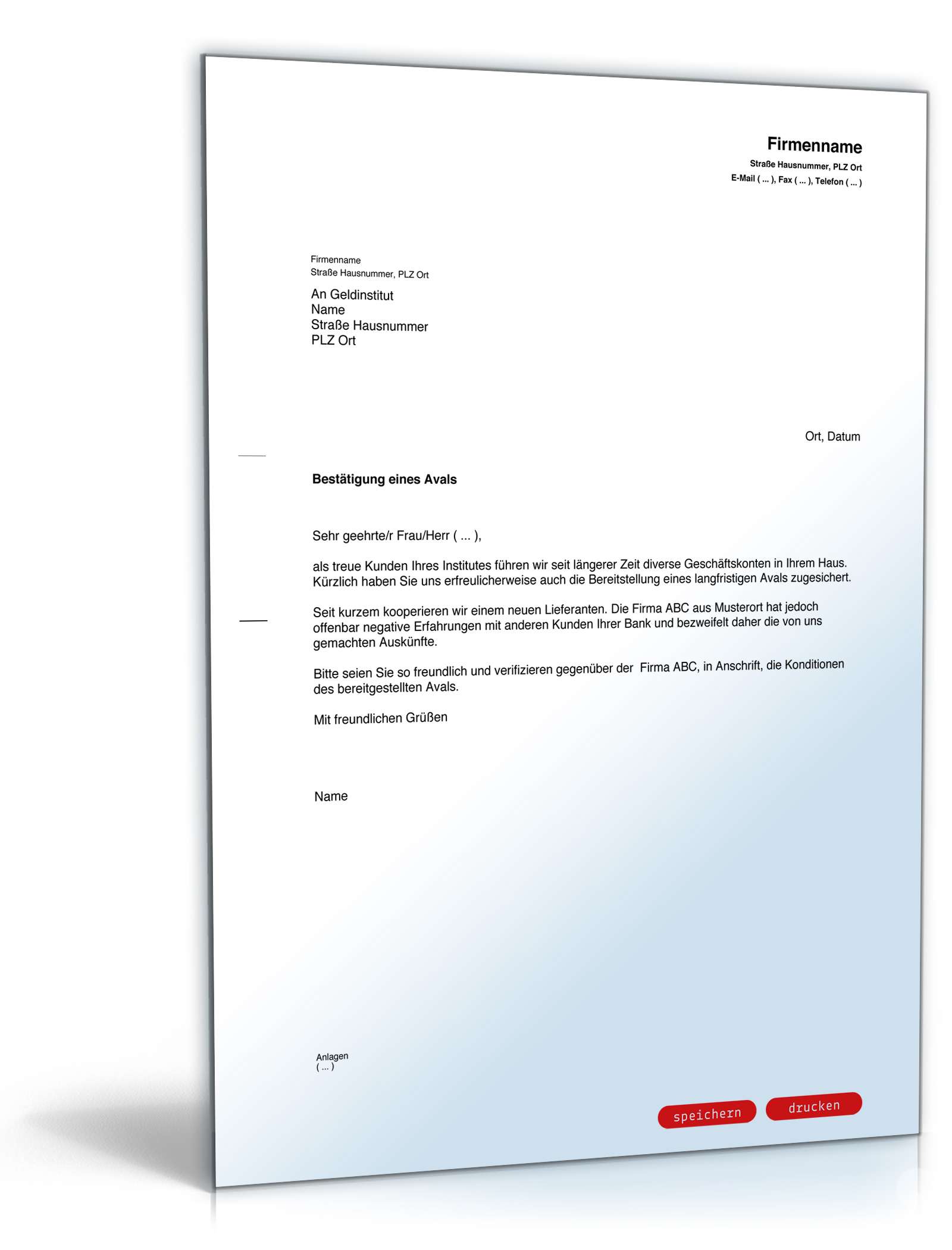 Bitte um Aval-Bestätigung PDF