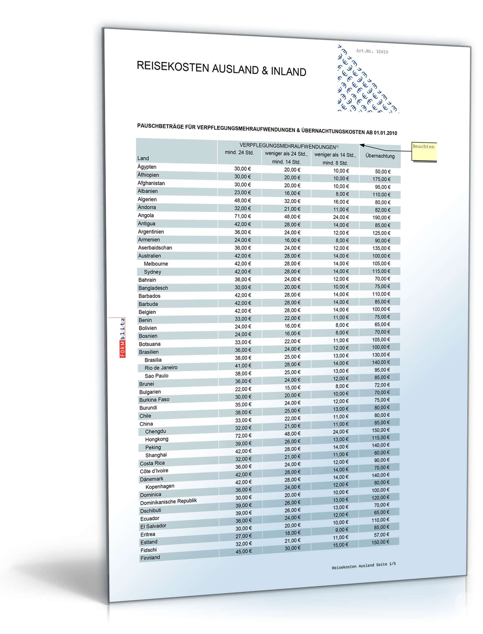 Diverse Pauschalsätze 2010/2011 Excel. Seite: 14