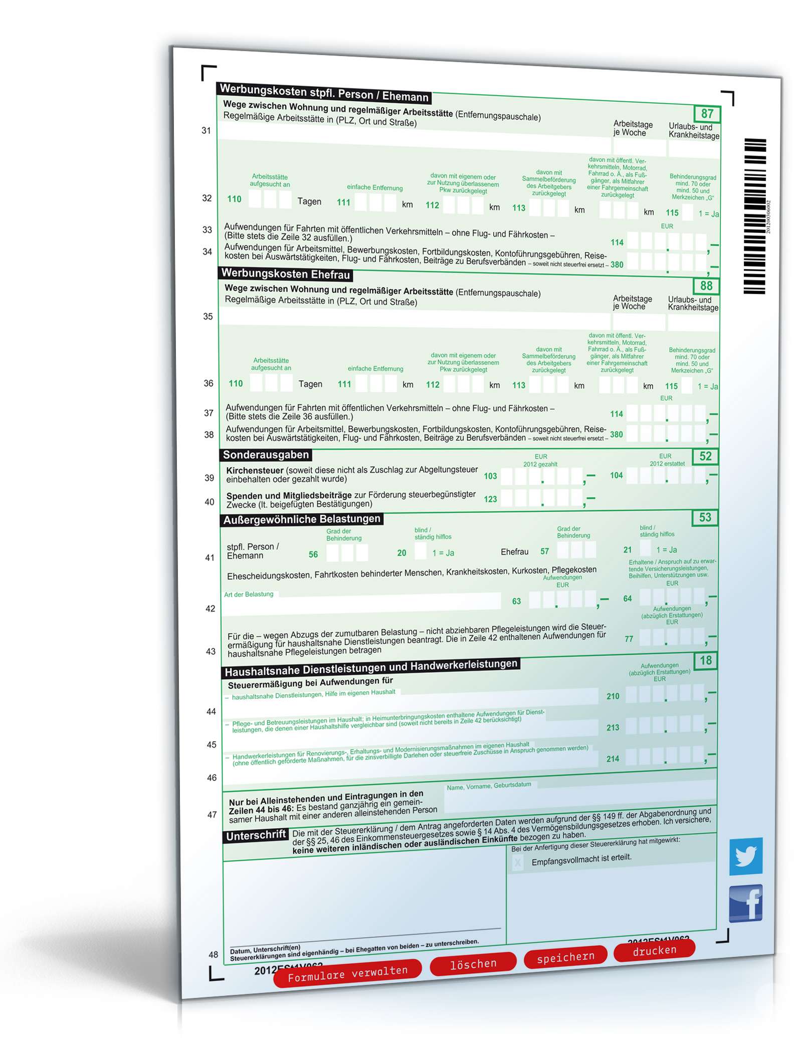 Vereinfachte Einkommensteuererklärung - Mantelbogen 2012 PDF. Seite: 2