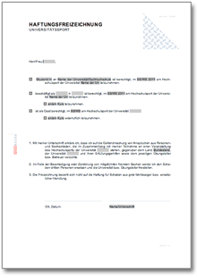 Haftungsfreizeichnung Universitätssport Word