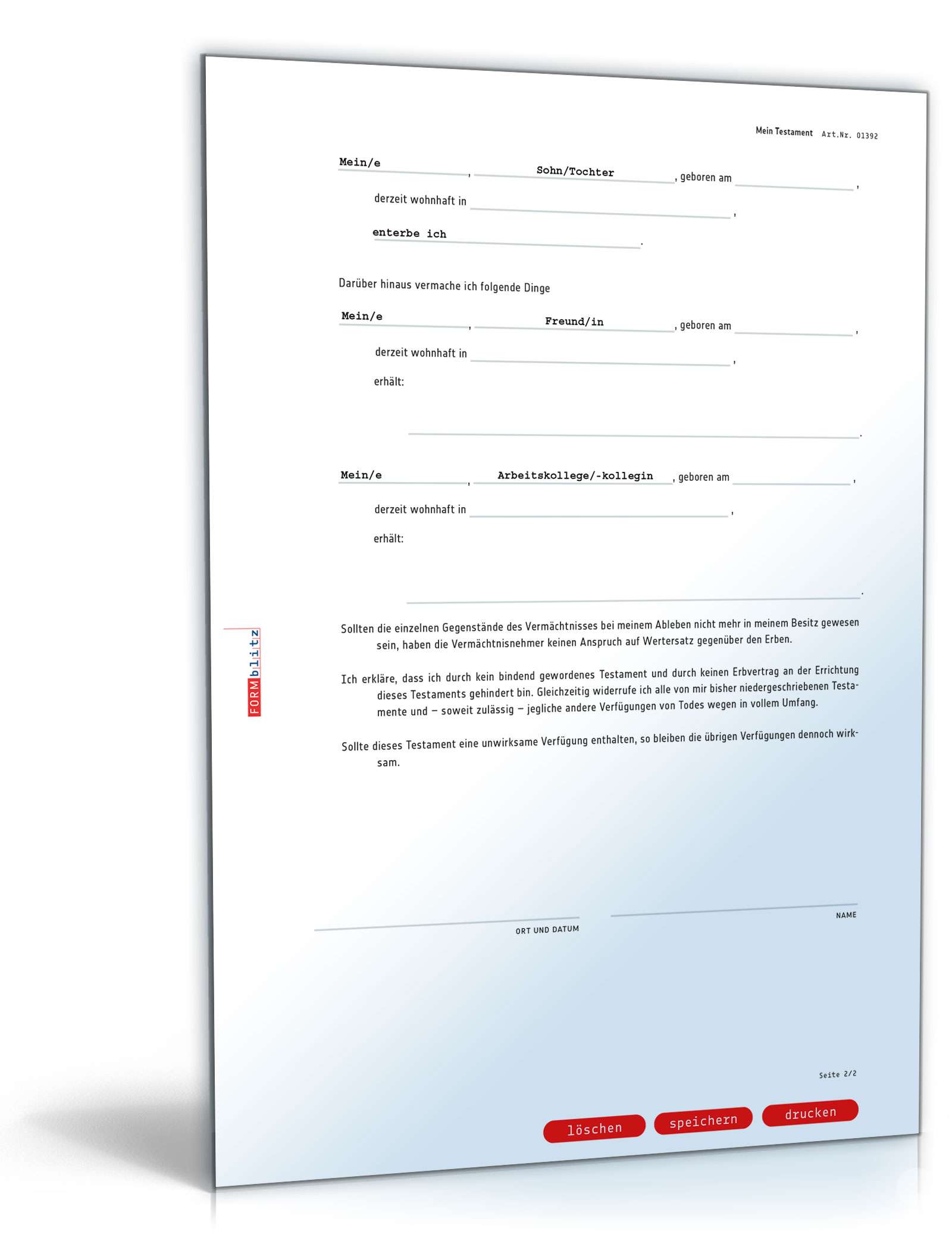 Einfaches Testament PDF. Seite: 2