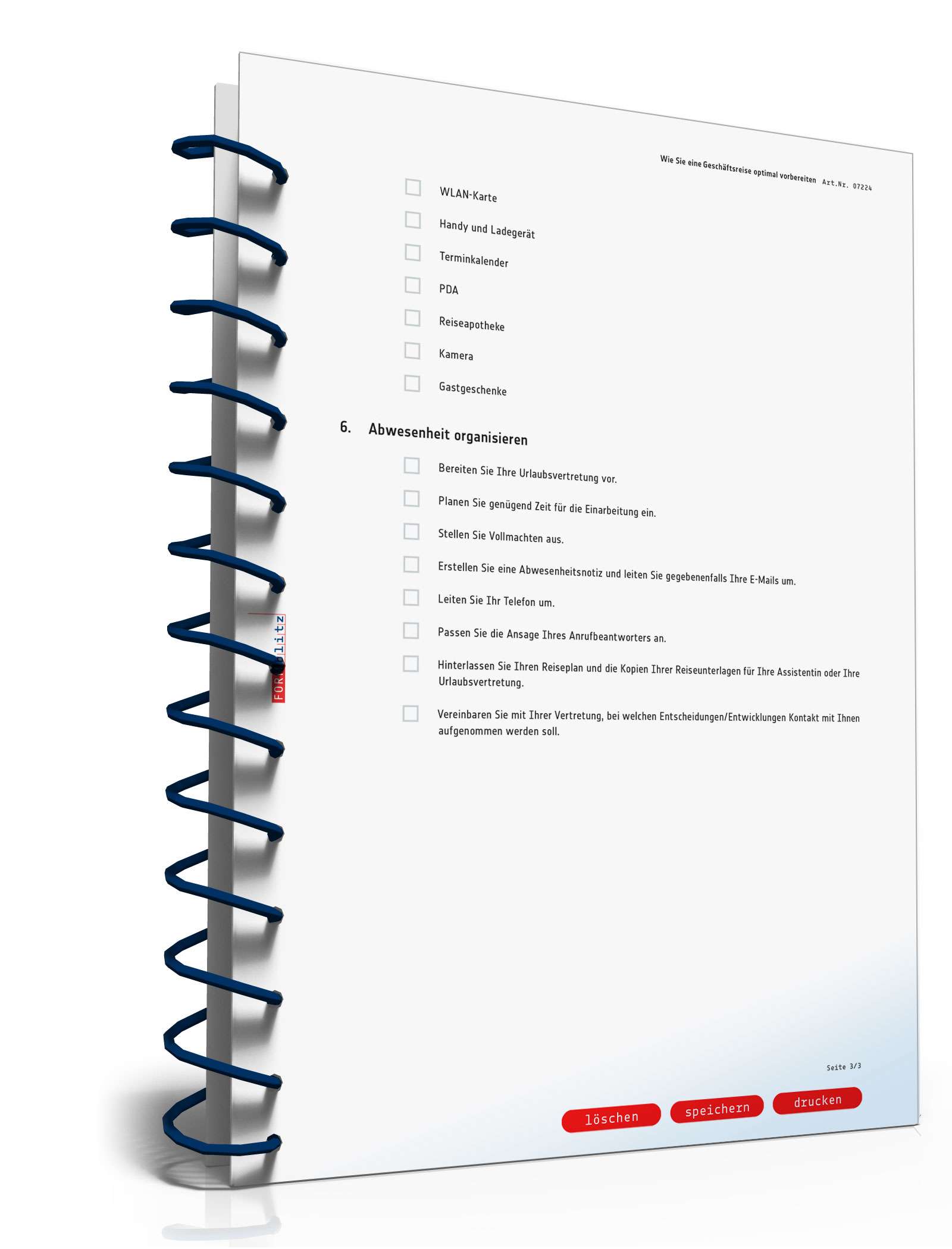 Checkliste Vorbereitung Geschäftsreise  PDF. Seite: 3