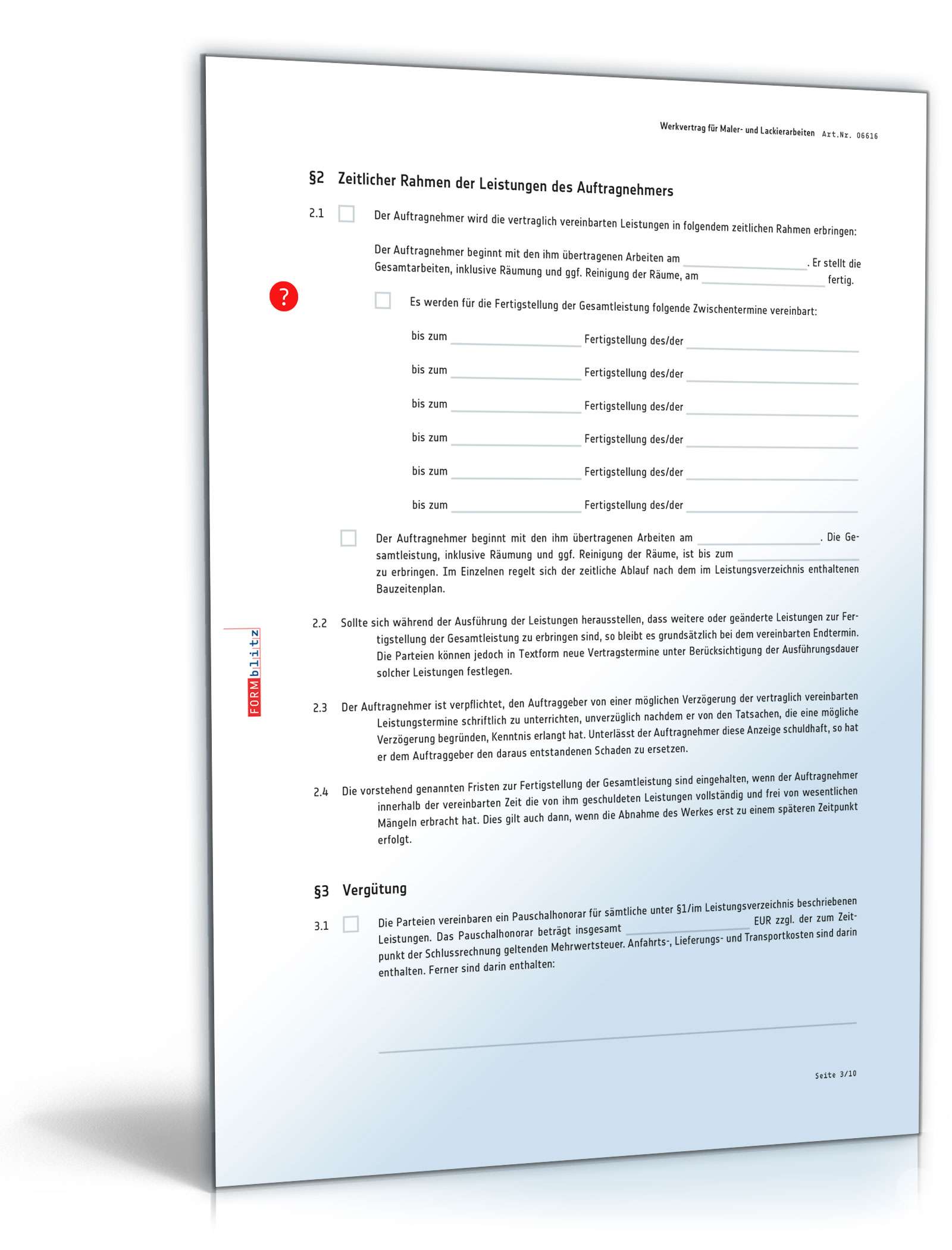 Werkvertrag Maler- und Lackierarbeiten PDF. Seite: 3