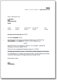 Fristgemäße Kündigung Untermietvertrag durch Untervermieter Word