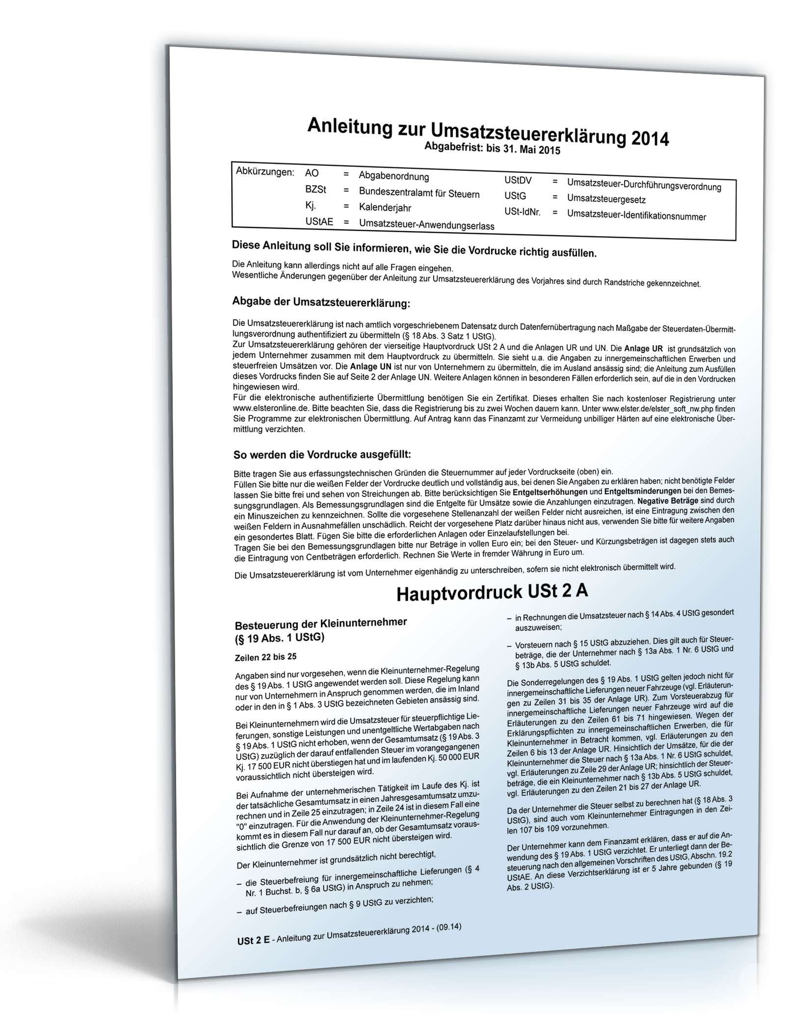 Anleitung zur Umsatzsteuererklärung 2014 PDF