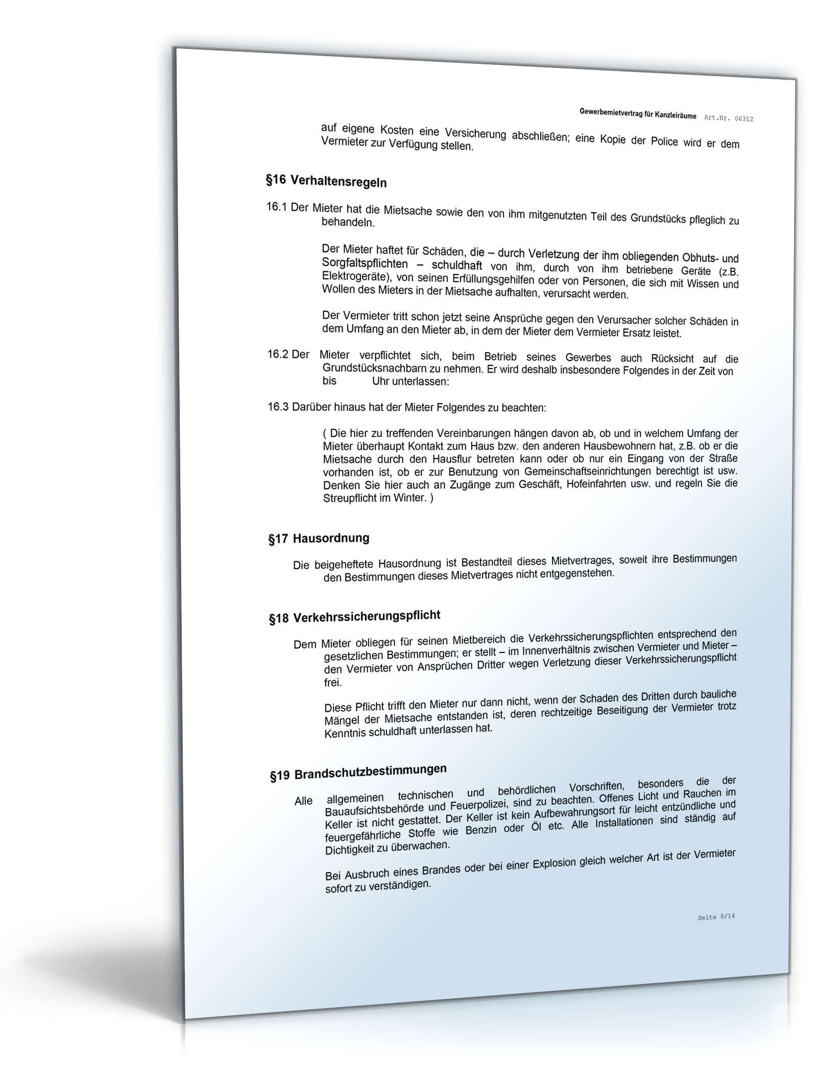 Gewerbemietvertrag Kanzleiräume Word. Seite: 8