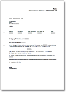 Kündigung Mietvertrag Zimmer fristgemäß Word