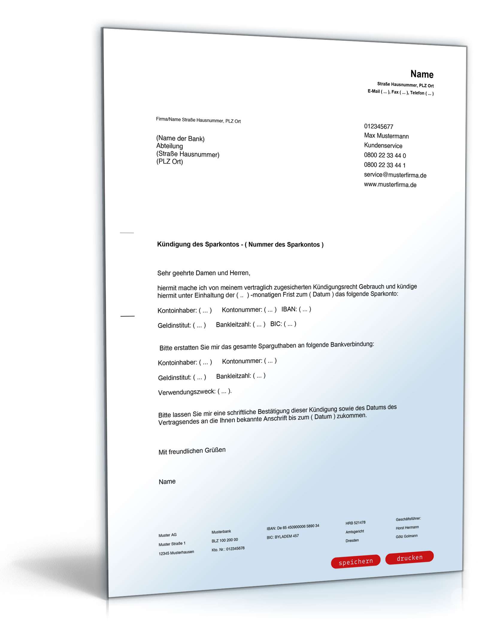 Kündigung Sparkonto PDF