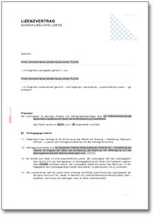 Lizenzvertrag ausschließliche Lizenz Word