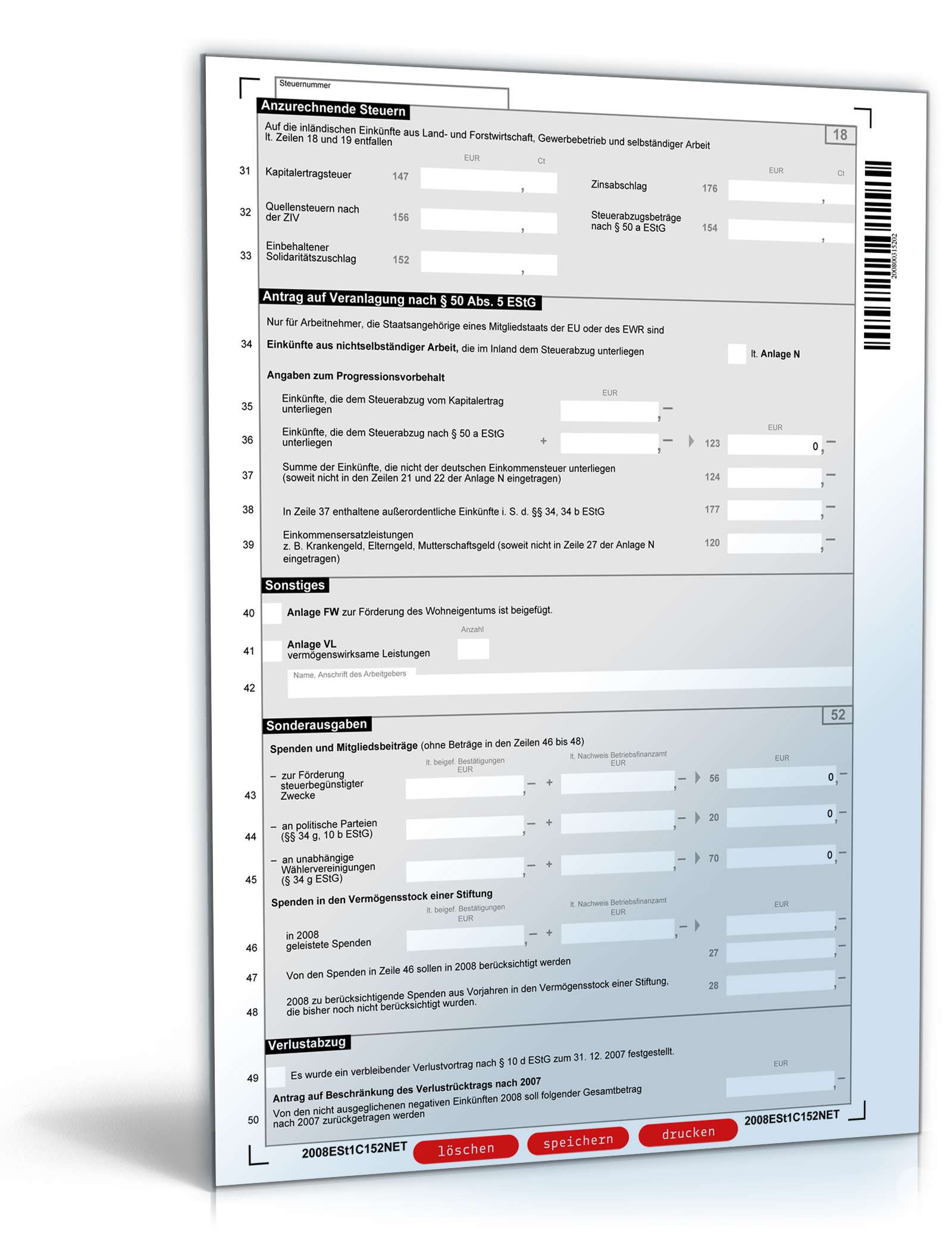 Einkommensteuererklärung beschränkt Steuerpflichtige 2008 PDF. Seite: 2