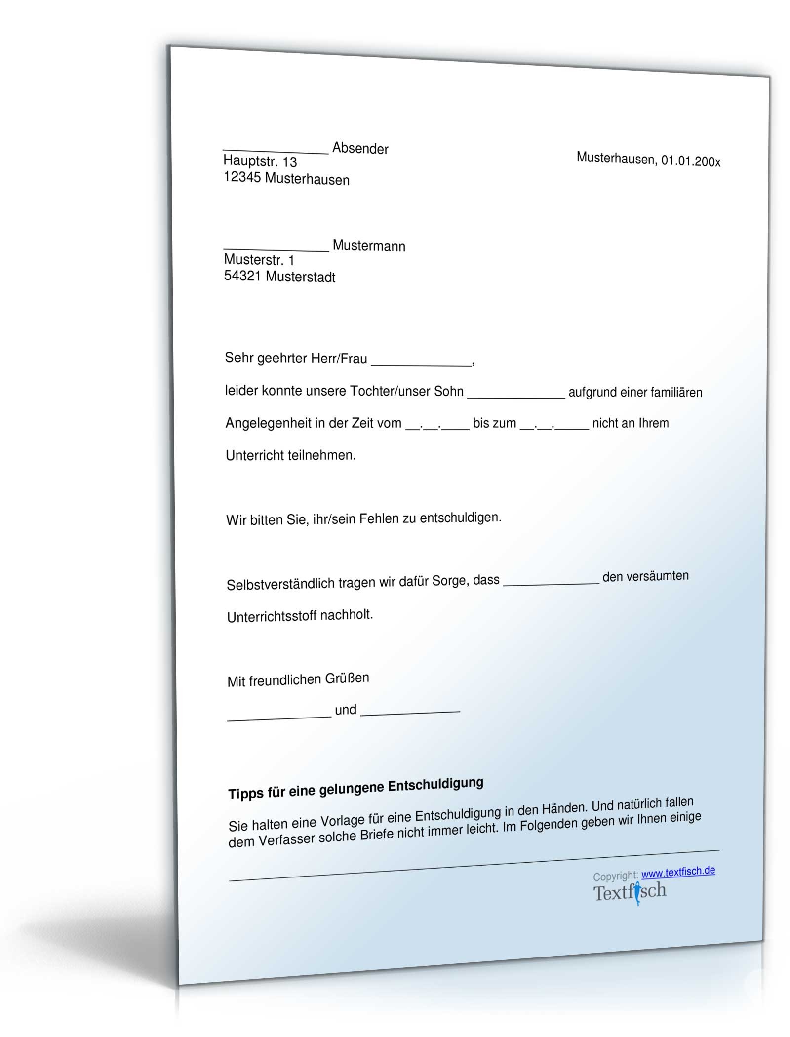 Entschuldigung Schule familiäre Angelegenheit