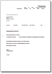 Anmeldung von Angestellten zu einem Lehrgang Word