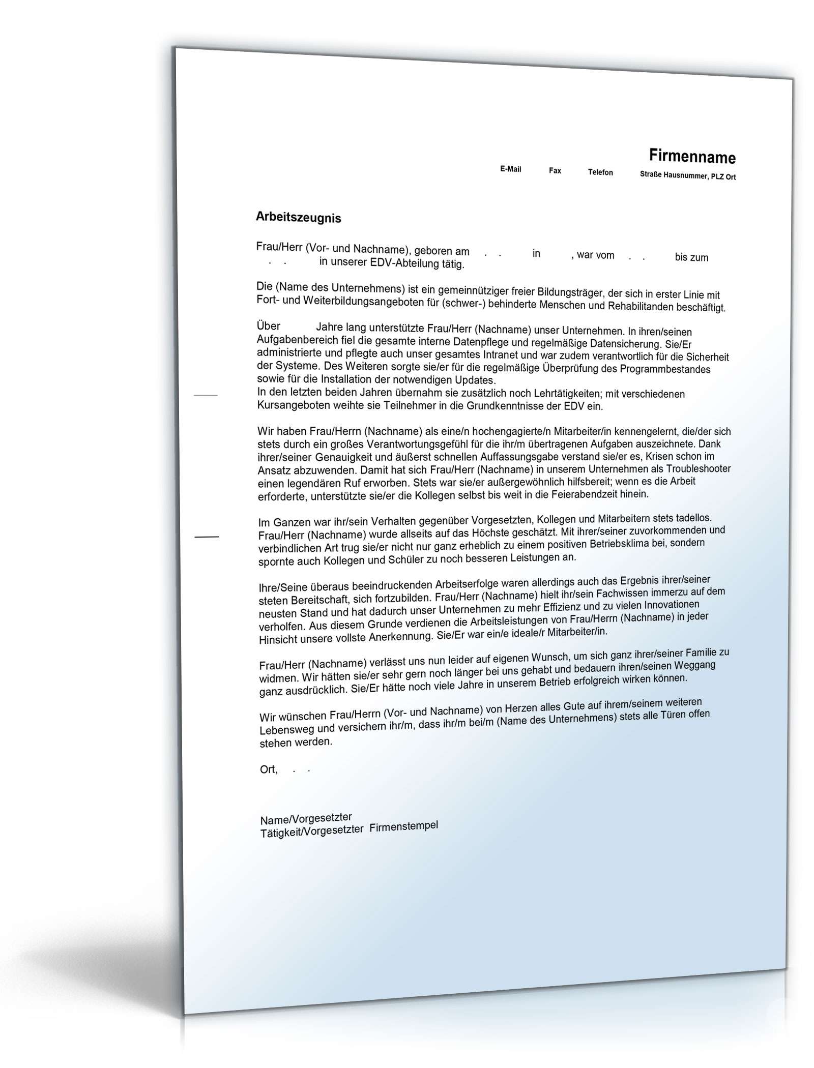 Arbeitszeugnis EDV-Fachkraft Excel. Seite: 4