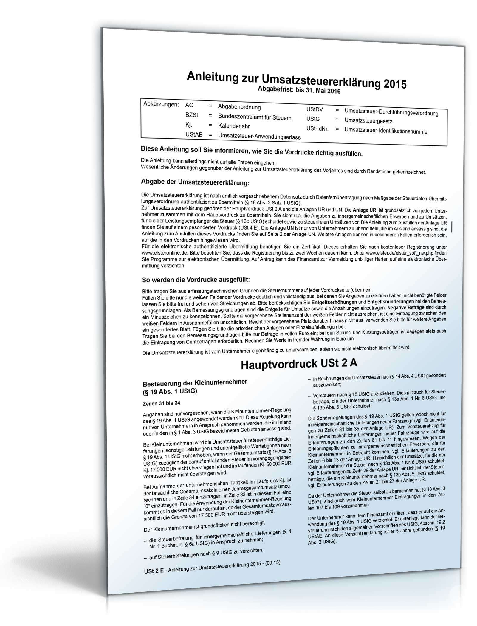 Anlage UN zur Umsatzsteuererklärung 2015 PDF. Seite: 3
