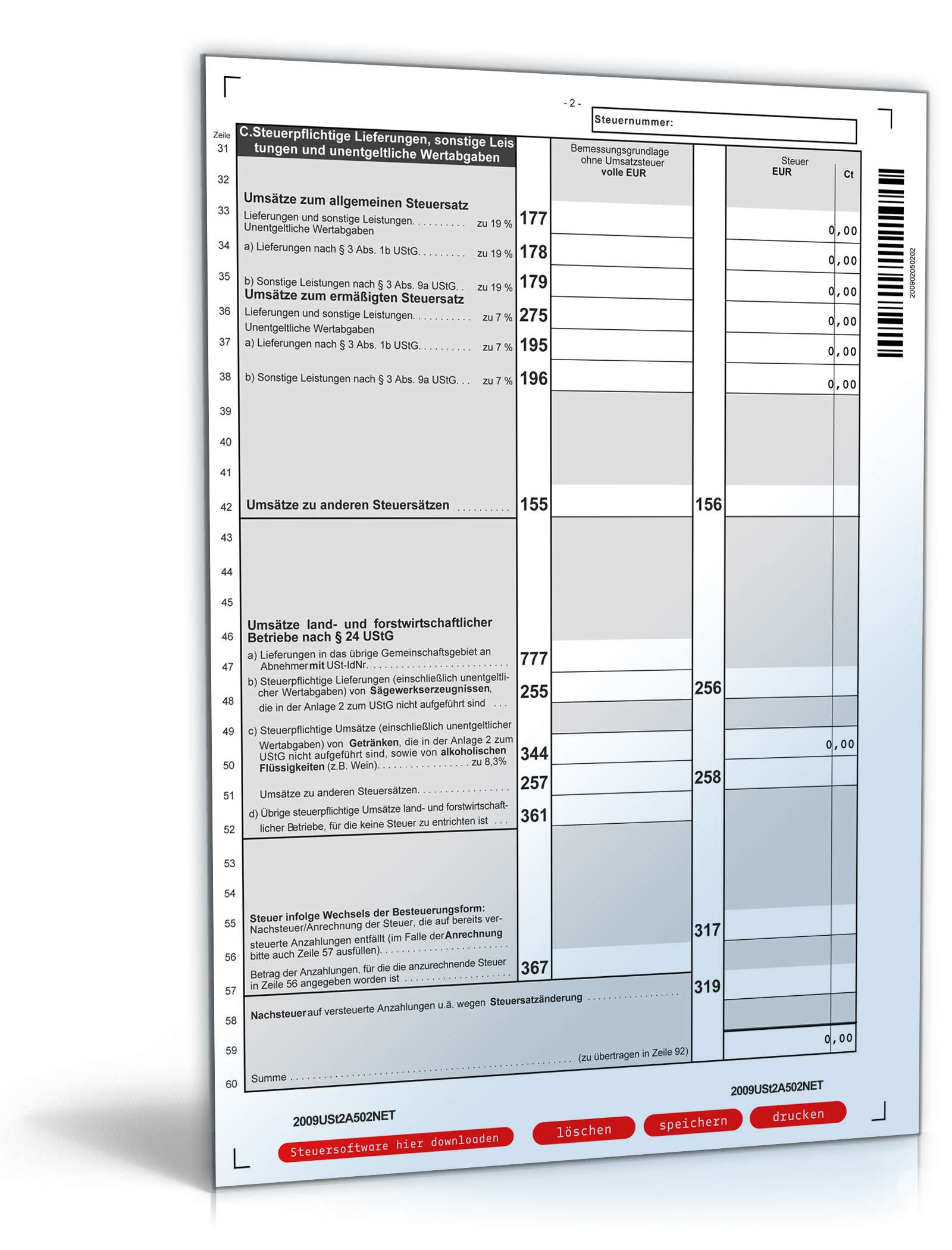 Umsatzsteuererklärung 2009 mit Anlage UR und UN PDF. Seite: 2