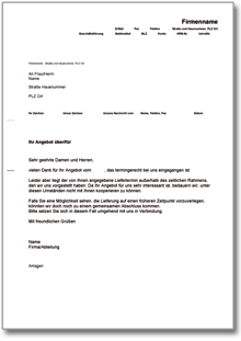 Absage eines Angebotes wegen eines zu späten Liefertermins Word