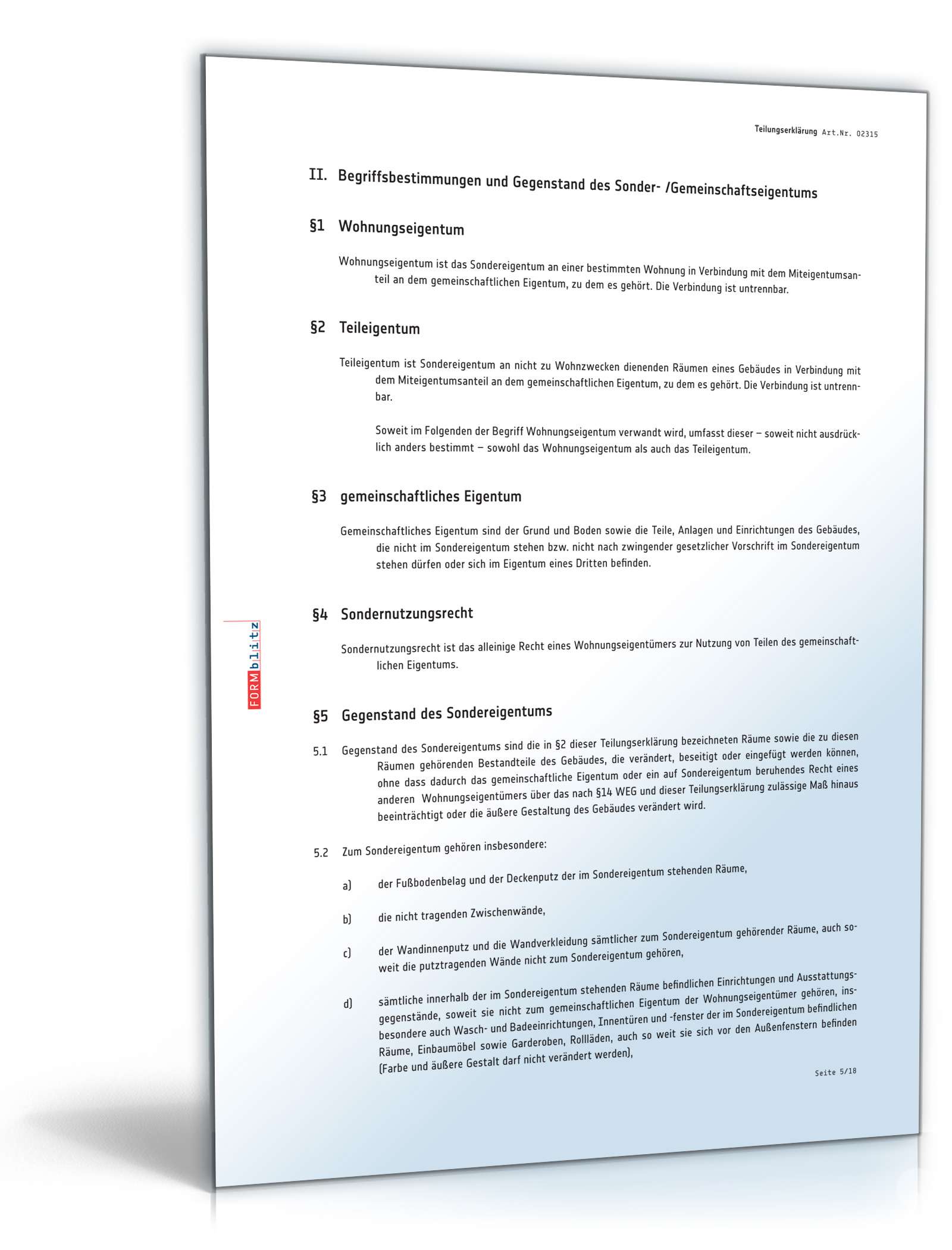 Teilungserklärung Wohnungseigentum PDF. Seite: 5