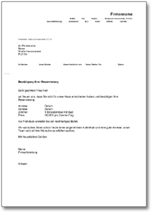 Hotelbestätigung Zimmerreservierung Word