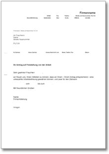 Bewilligung einer unbezahlten Arbeitsbefreiung  Word