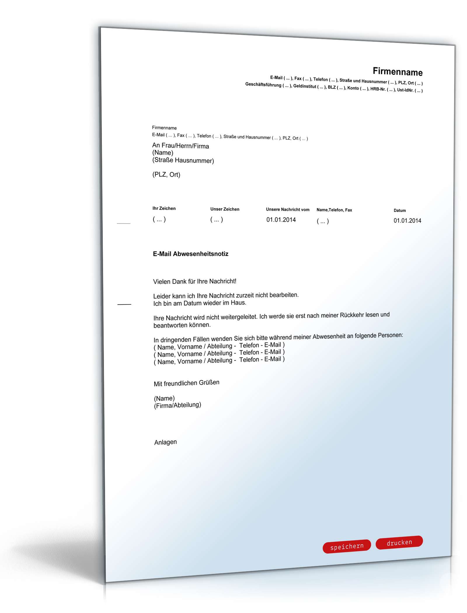 E-Mail-Abwesenheitsnotiz PDF