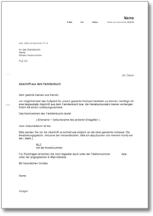 Bitte um Zusendung einer Abschrift aus dem Familienbuch Word