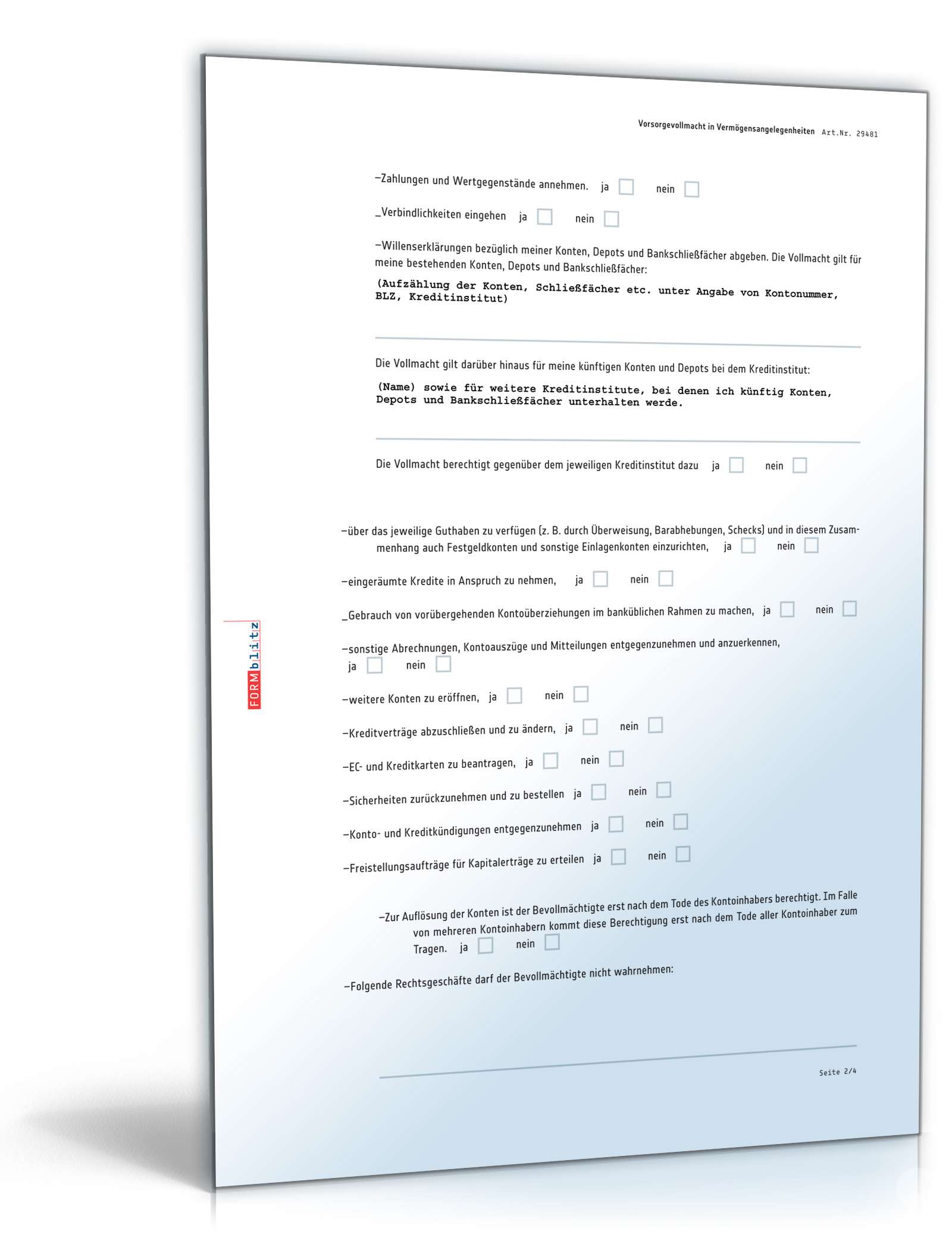 Vorsorgevollmacht Vermögensangelegenheiten PDF. Seite: 2