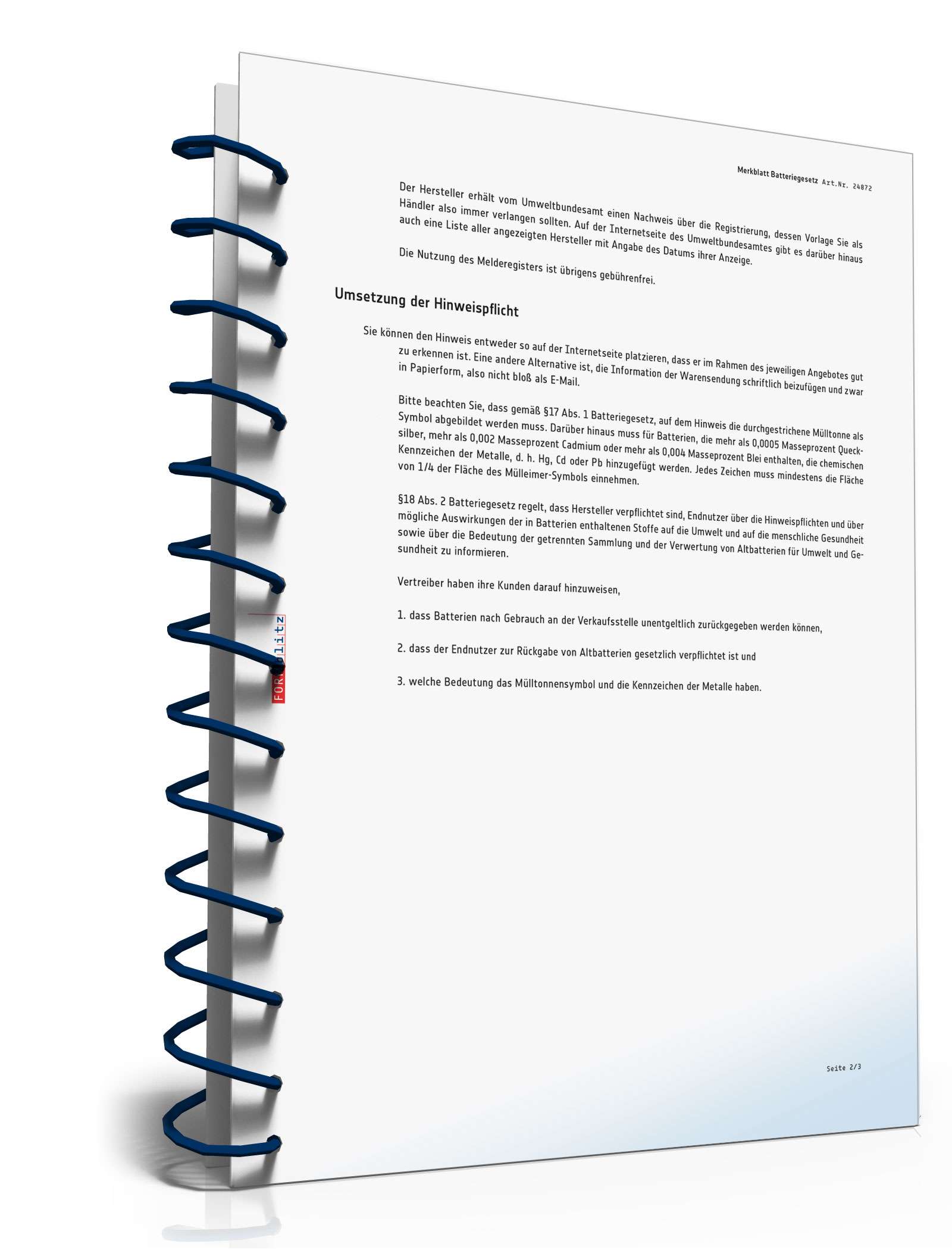 Merkblatt Batteriegesetz mit Muster-Hinweis PDF. Seite: 2