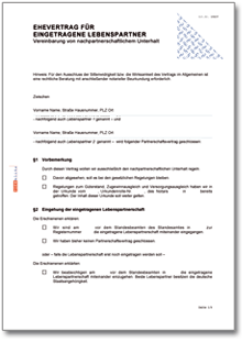 Ehevertrag eingetragene Lebenspartner Word