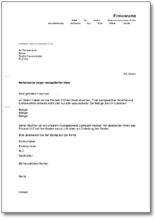 Reklamation defekter Ware Word