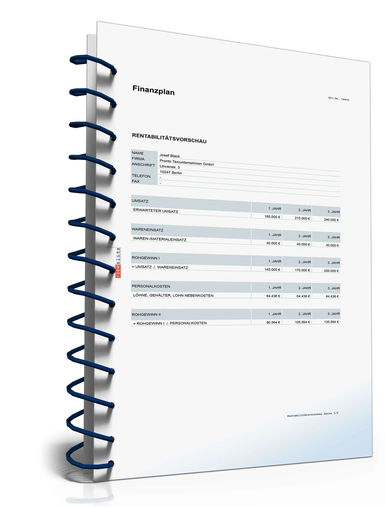 Businessplan Taxi-Unternehmer Excel. Seite: 12