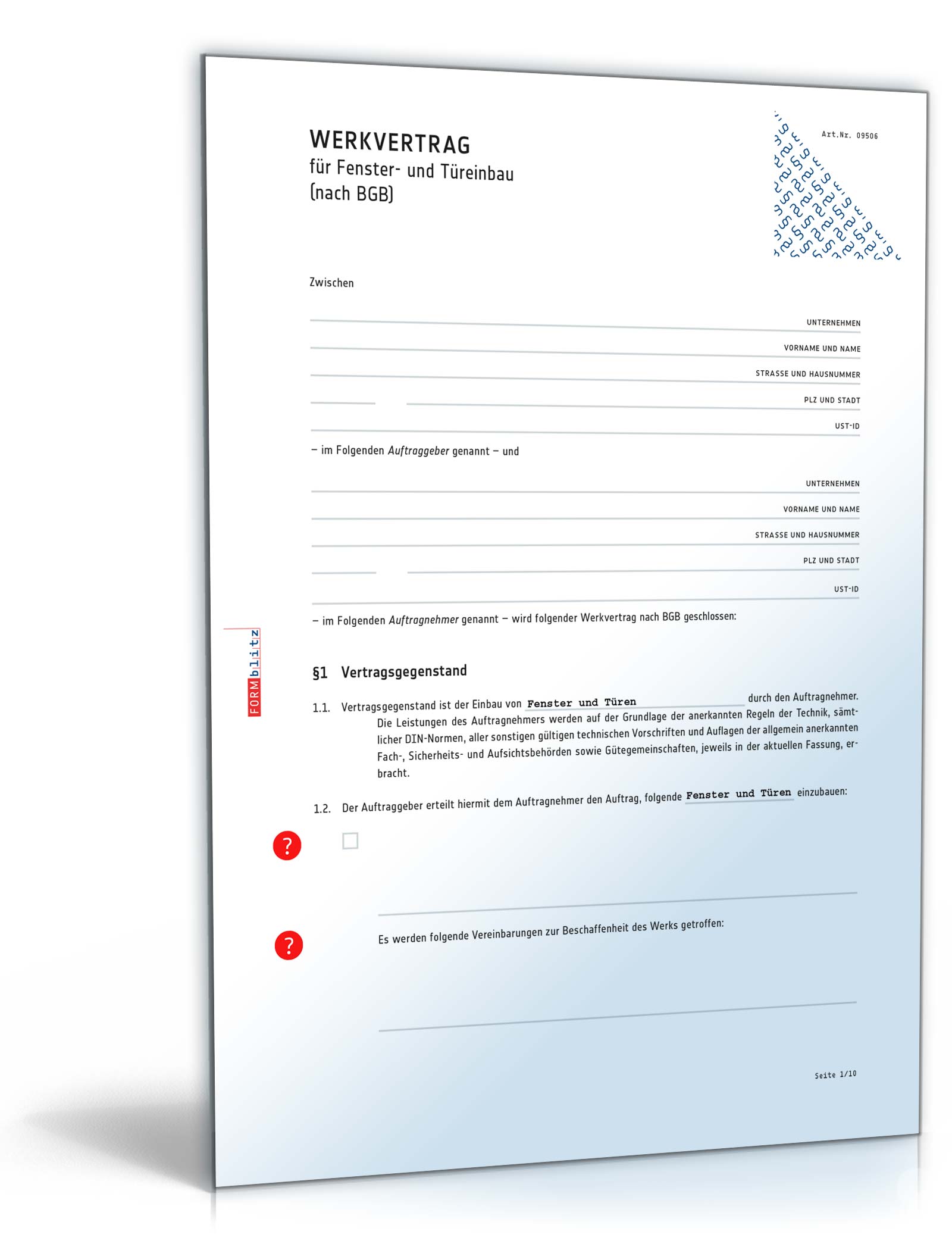 Werkvertrag Fenster- und Türeinbau PDF