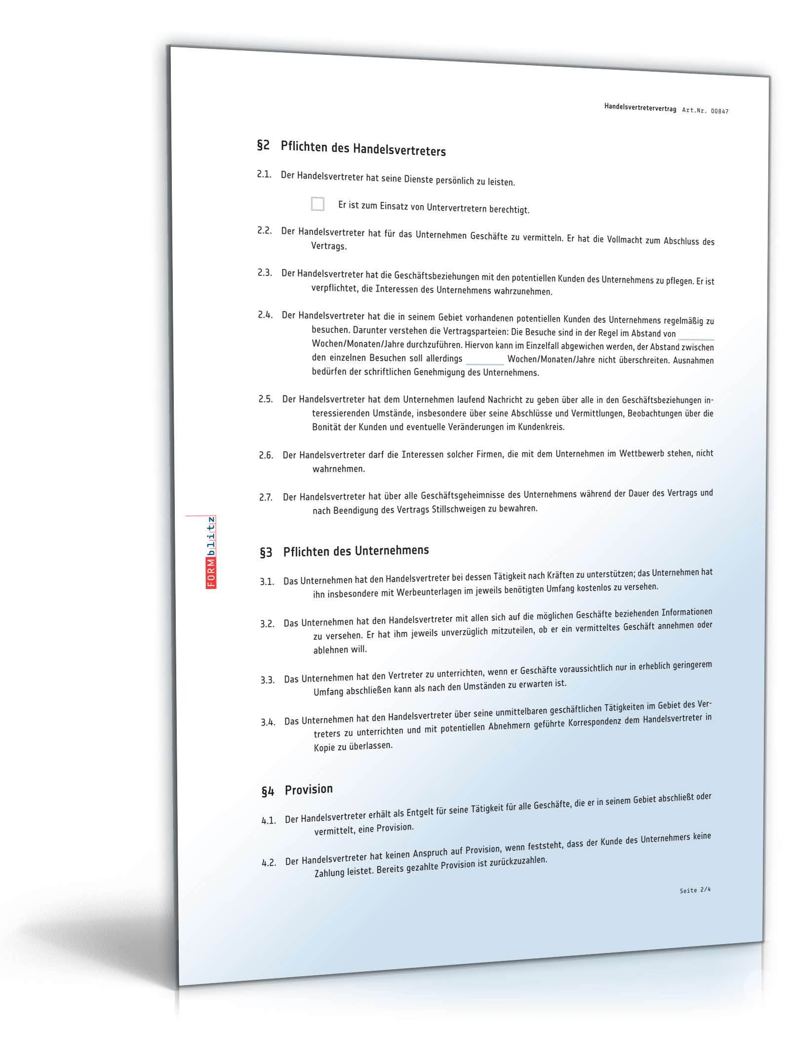 Handelsvertretervertrag mit einem selbstständigen Handelsvertreter PDF. Seite: 2