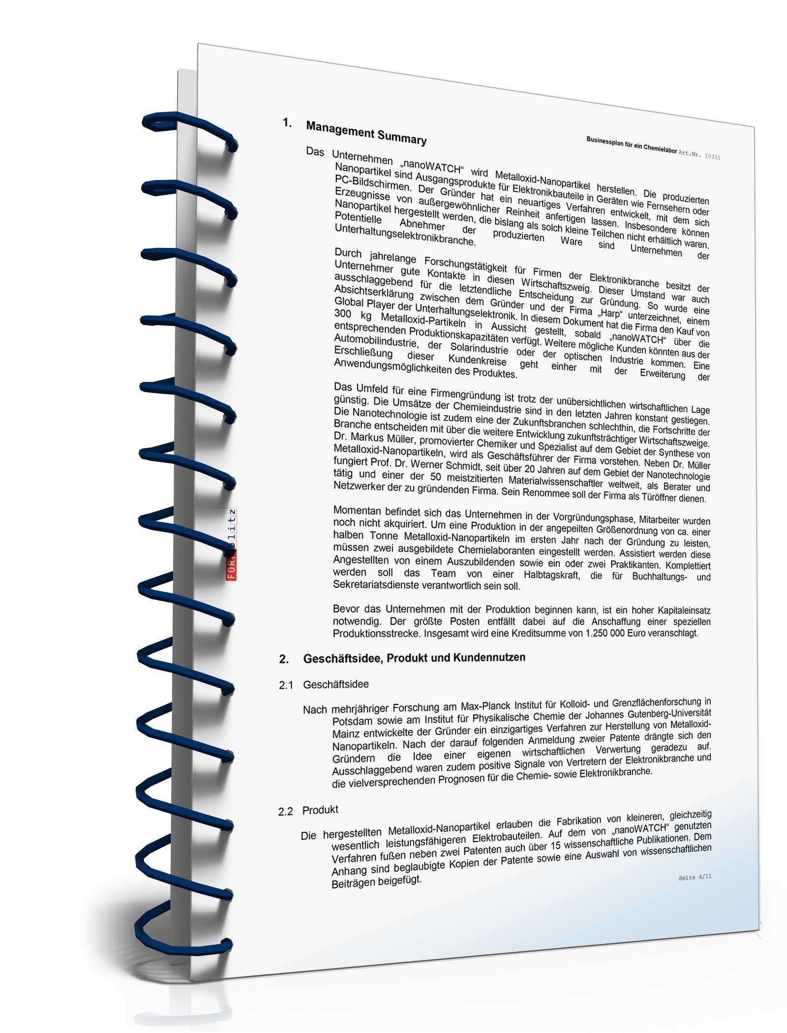 Businessplan Chemielabor/Chemieunternehmen Excel. Seite: 7