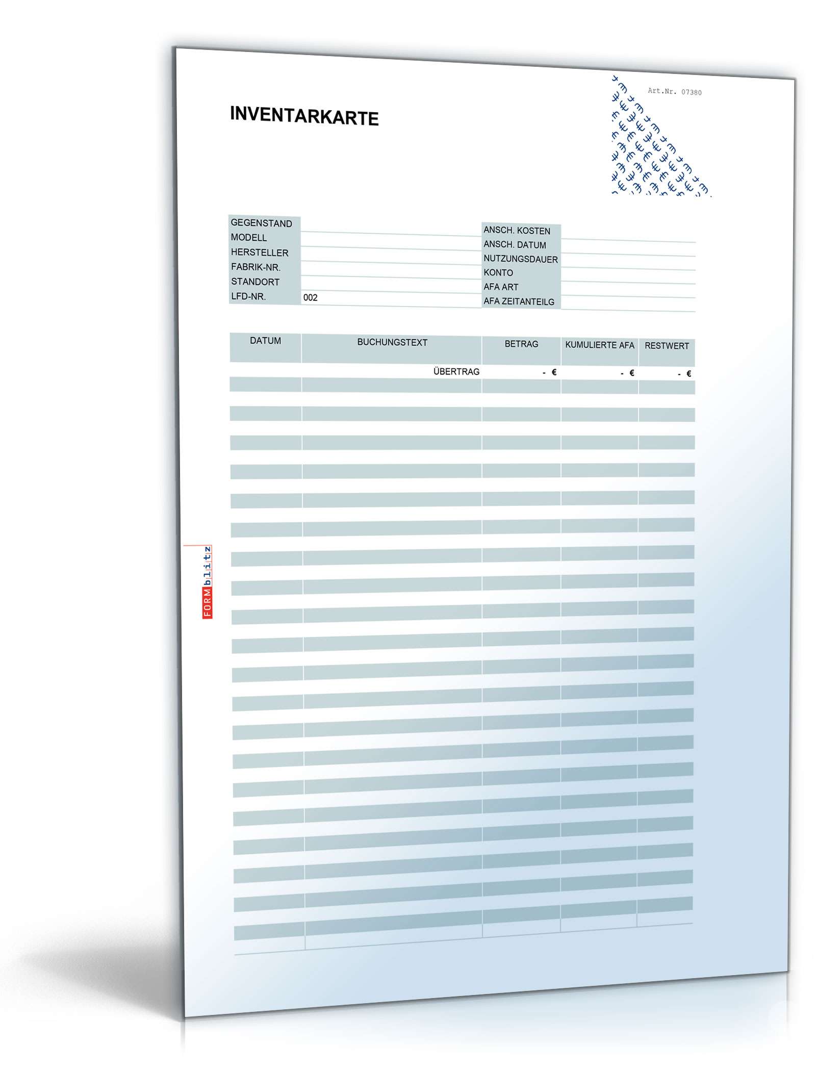 Inventarkarte Excel. Seite: 6